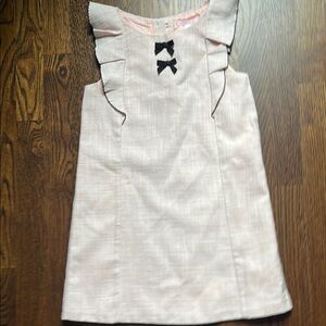 Janie and Jack Pink Tweed Sleeveless Shift Dress with Black Bow Accents